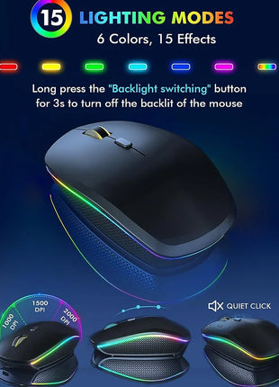 Wireless Keyboard and Mouse Combo RGB Backlit, Rechargeable Light up Letters, Full-Size, Ergonomic, Sleep Mode, 2.4Ghz