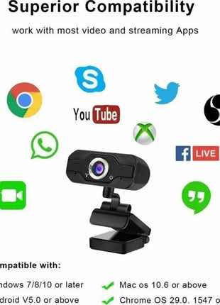 Webcam with Microphone Full HD 1080P Auto Focus & USB Plug-and-Play