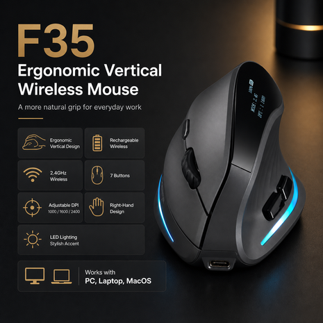 Ergonomic Mouse with 7 Buttons and DPI