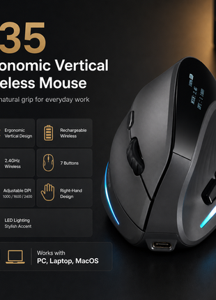 Ergonomic Mouse with 7 Buttons and DPI