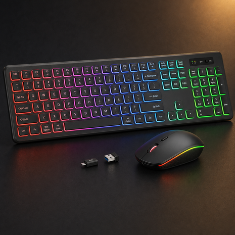Wireless Keyboard and Mouse Combo RGB Backlit, Rechargeable 2.4Ghz