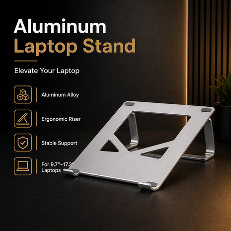 Laptop Cooling Stand – Aluminum Ergonomic Riser for Better Airflow & Desk Comfort